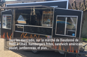 Info: Food truck de 9h00 à 13h45, sur le marché de Dieudonné