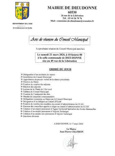 Avis de réunion du nouveau Conseil Municipal