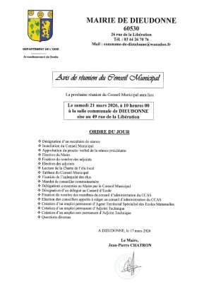 Avis de réunion du nouveau Conseil Municipal