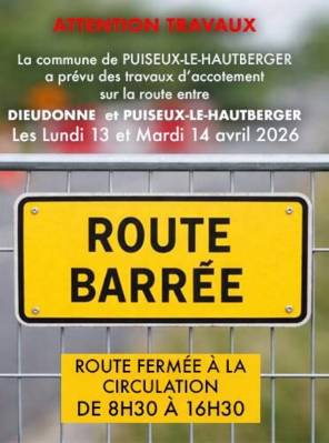 Travaux sur la route vers Puiseux-Le-Hauberger
