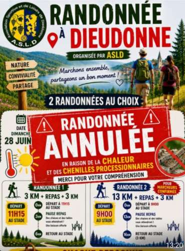 Annulation des randonnées organisées par l'ASLD le 28 juin