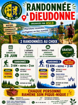 Randonnées organisées par l'ASLD le 28 Juin 2026