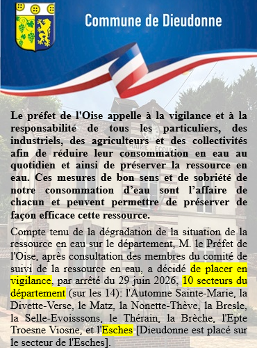 Placement du secteur de l'Esches en catégorie VIGILANCE