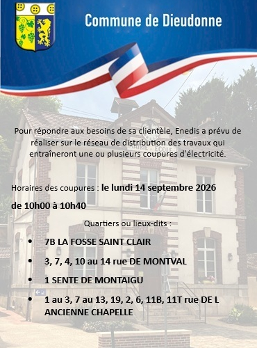 Coupure ENEDIS pour travaux le 14 SEPTEMBRE 2026