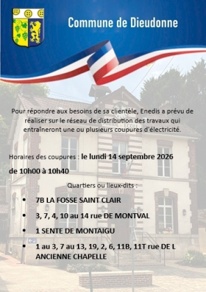 Coupure ENEDIS pour travaux le 14 SEPTEMBRE 2026