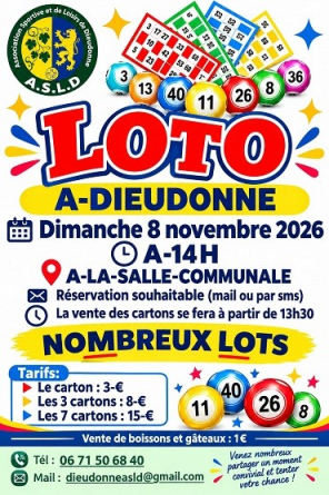 LOTO de l'ASLD le 8 novembre à la salle communale